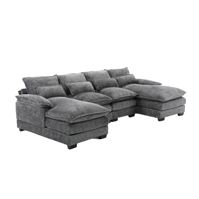 Canapé d'angle moderne en forme de U en chenille 4 places avec double coussin, 2 chaises longues et mousse haute densité 110,63