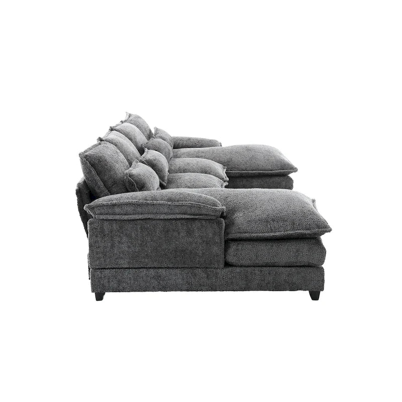 Canapé d'angle moderne en forme de U en chenille 4 places avec double coussin, 2 chaises longues et mousse haute densité 110,63