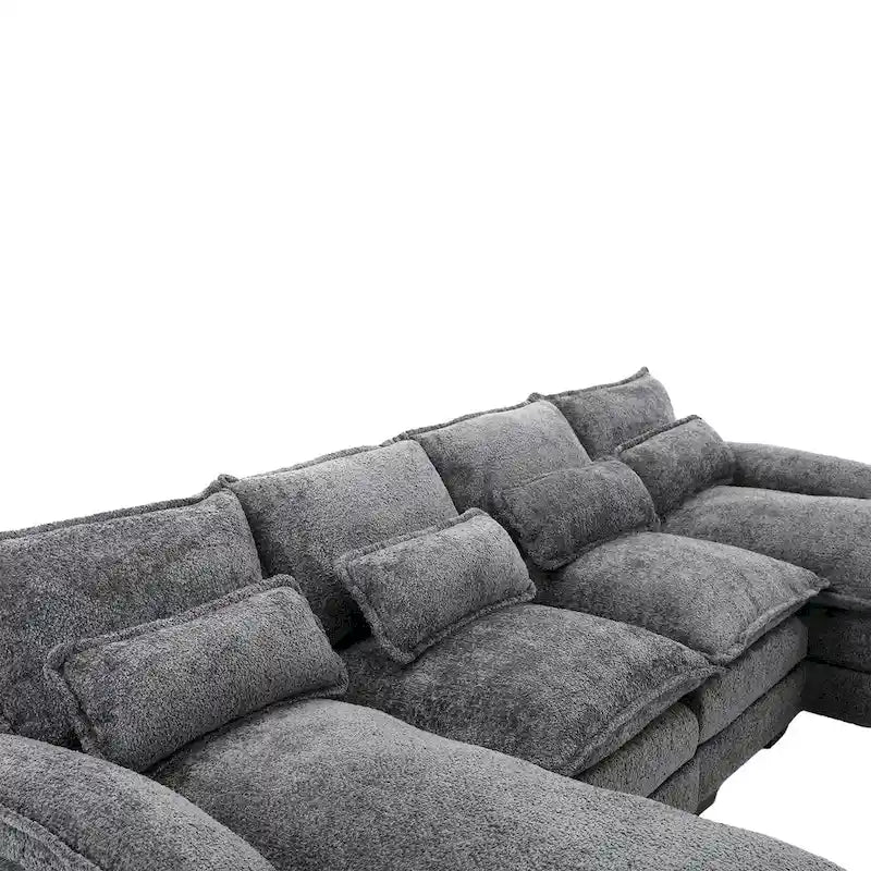 Canapé d'angle moderne en forme de U en chenille 4 places avec double coussin, 2 chaises longues et mousse haute densité 110,63