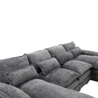 Canapé d'angle moderne en forme de U en chenille 4 places avec double coussin, 2 chaises longues et mousse haute densité 110,63
