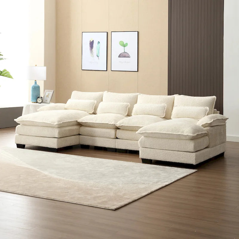 Canapé d'angle moderne en forme de U en chenille 4 places avec double coussin, 2 chaises longues et mousse haute densité 110,63