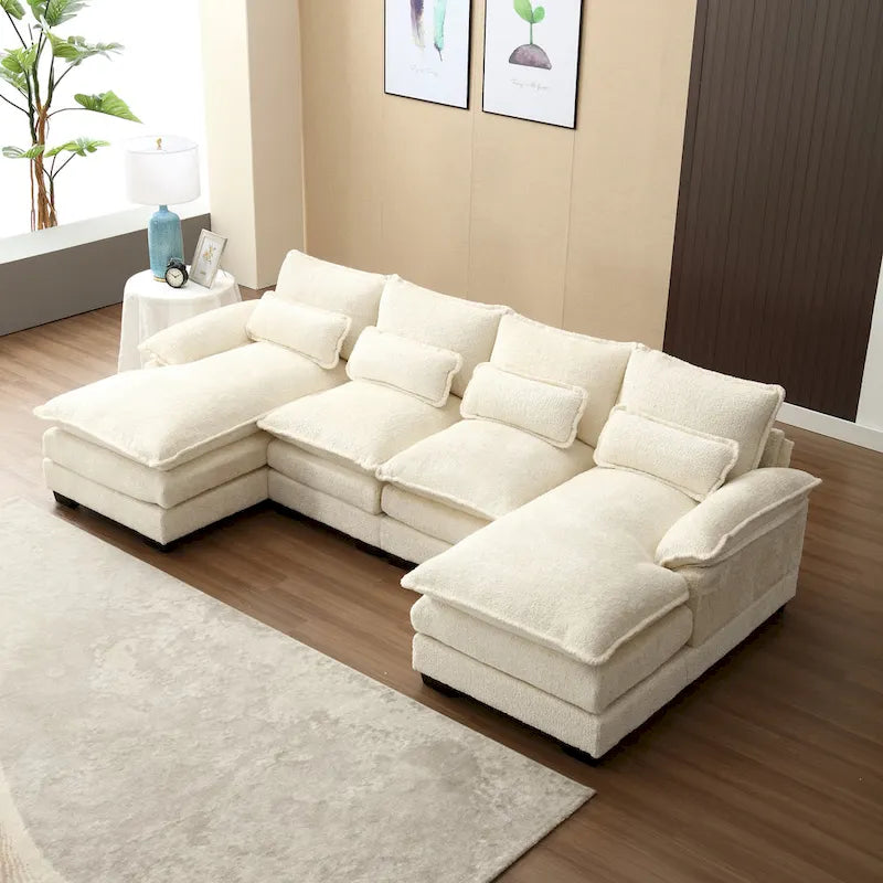 Canapé d'angle moderne en forme de U en chenille 4 places avec double coussin, 2 chaises longues et mousse haute densité 110,63