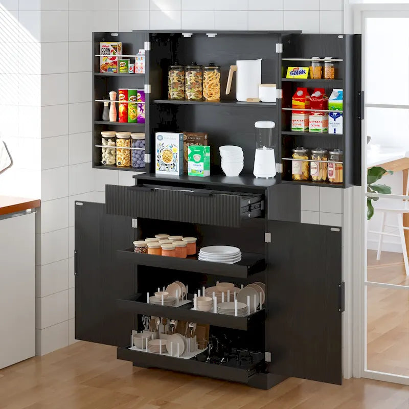 Meuble de cuisine de 72H avec 3 tiroirs à clavier, armoire autoportante avec 6 étagères de porte réglables, armoire de rangement