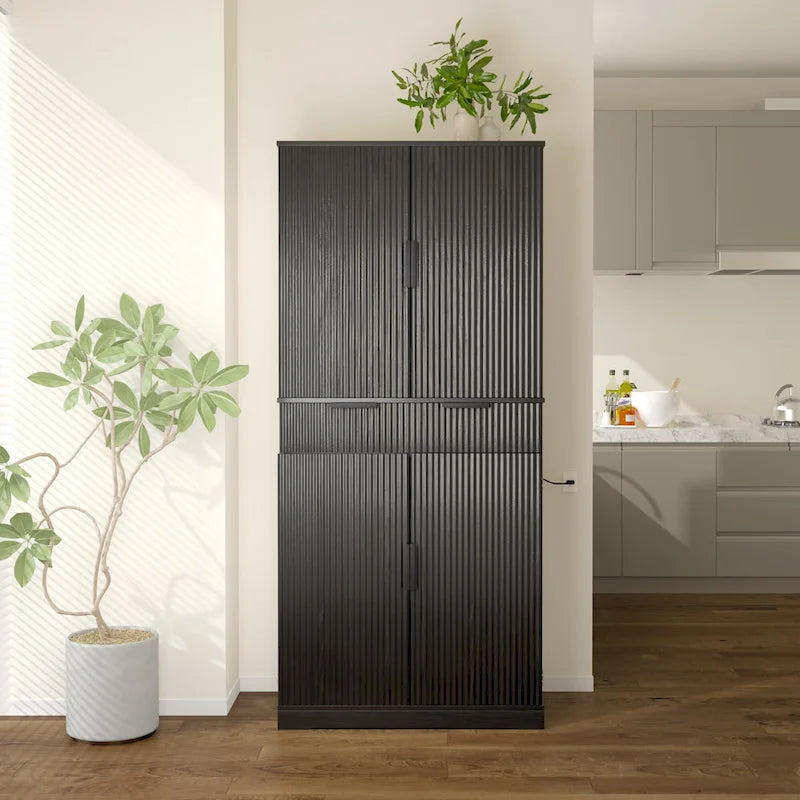 Meuble de cuisine de 72H avec 3 tiroirs à clavier, armoire autoportante avec 6 étagères de porte réglables, armoire de rangement