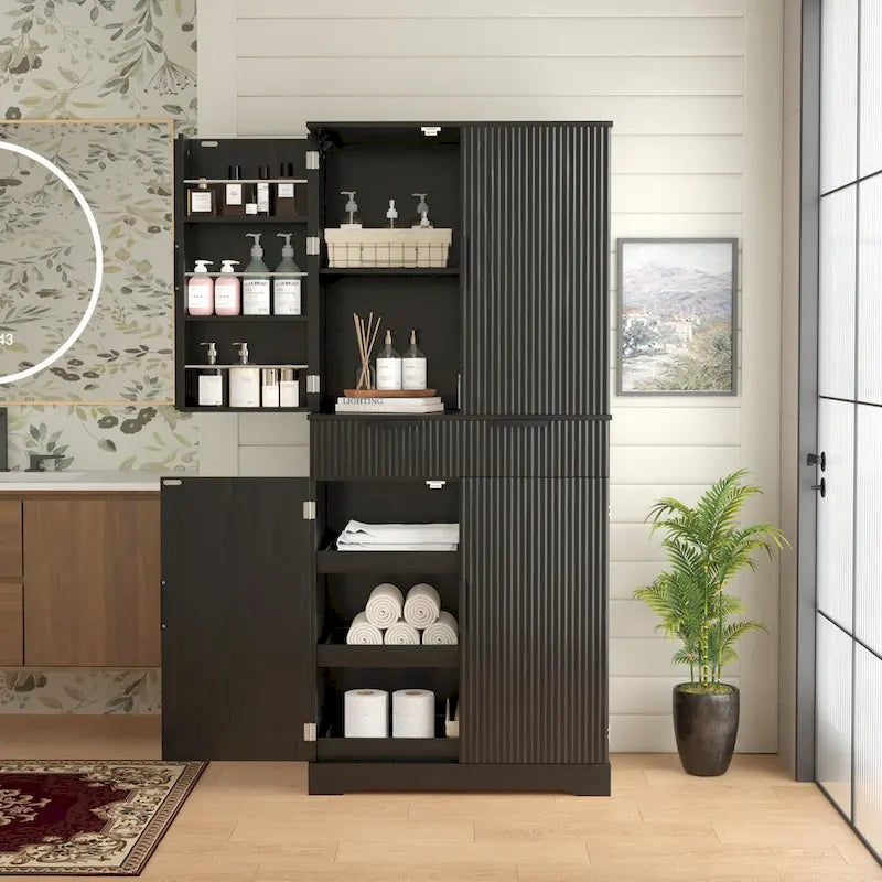 Meuble de cuisine de 72H avec 3 tiroirs à clavier, armoire autoportante avec 6 étagères de porte réglables, armoire de rangement