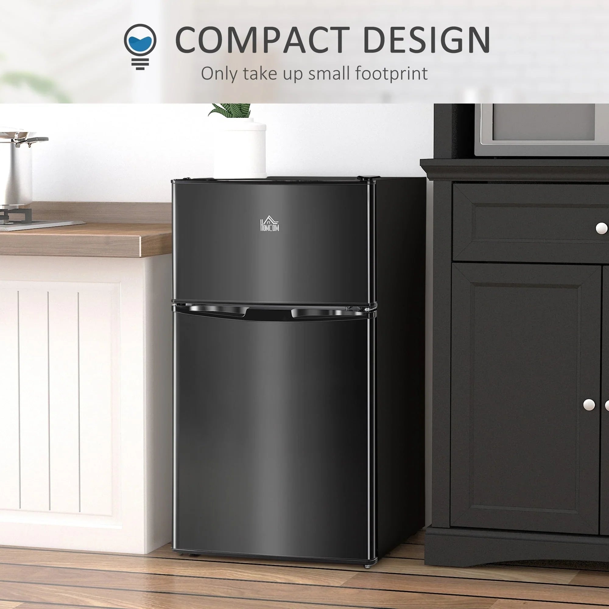 Mini-réfrigérateur HOMCOM à deux portes avec congélateur, réfrigérateur compact de 3,2 pi³ avec étagère réglable, thermostat réglable
