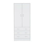 19 Armoire moderne à deux portes avec 3 tiroirs et 1 tringle de penderie pour chambre à coucher