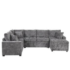 Canapé d'angle en chenille convertible, canapé-lit en forme de L avec pouf de rangement, 3 oreillers et dispositifs de charge