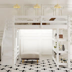 Lit mezzanine simple/double avec escalier de rangement - Étagères, armoire et lumière LED, design peu encombrant