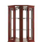 Vitrine d'angle à 6 étagères avec lumières, miroirs et étagères réglables, merisier