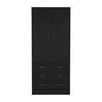 19 Armoire moderne à deux portes avec 3 tiroirs et 1 tringle de penderie pour chambre à coucher