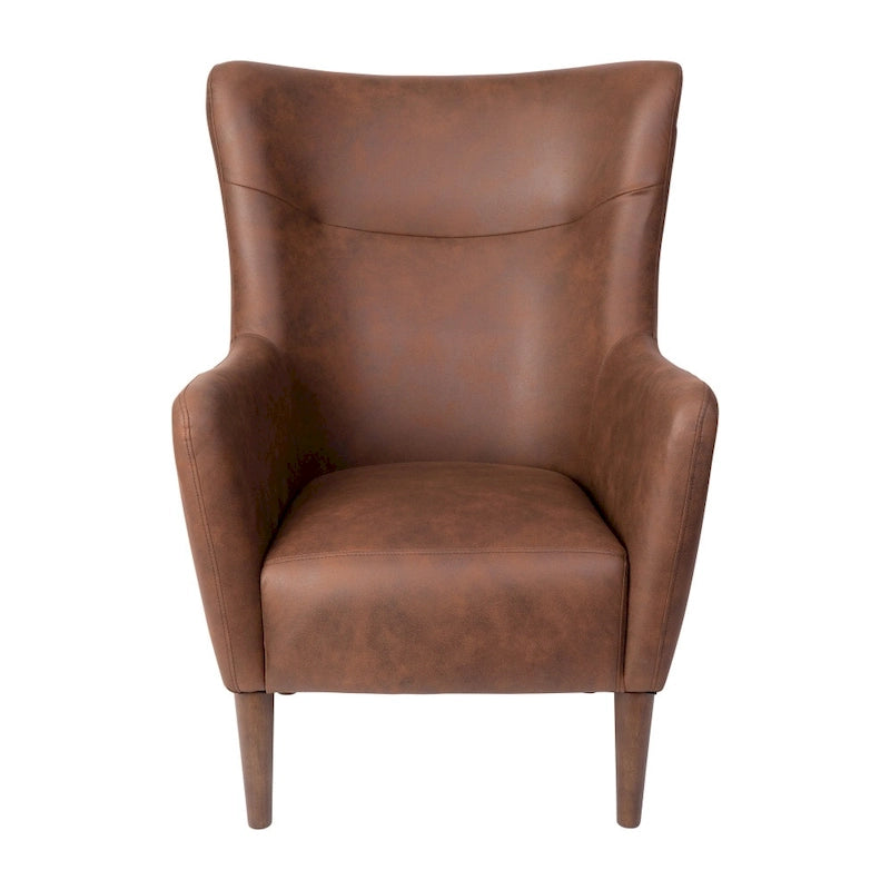 Fauteuil d'appoint capitonné à oreilles avec structure et pieds en bois