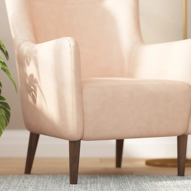 Fauteuil d'appoint capitonné à oreilles avec structure et pieds en bois