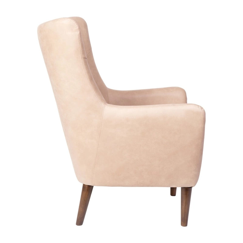 Fauteuil d'appoint capitonné à oreilles avec structure et pieds en bois