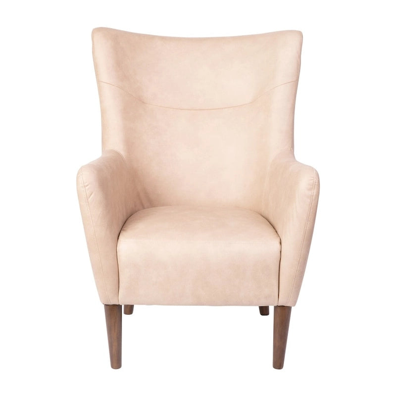 Fauteuil d'appoint capitonné à oreilles avec structure et pieds en bois