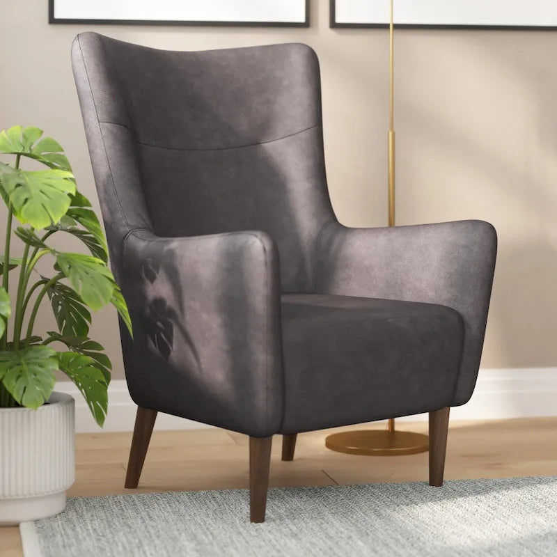 Fauteuil d'appoint capitonné à oreilles avec structure et pieds en bois
