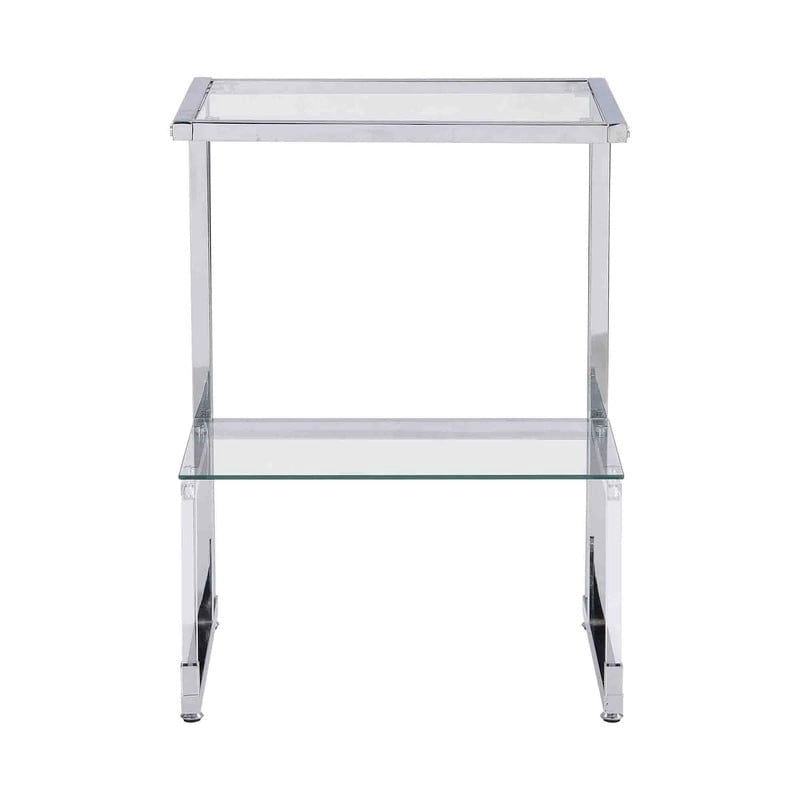 Table d'appoint à 2 niveaux avec étagères en verre trempé et cadre métallique géométrique