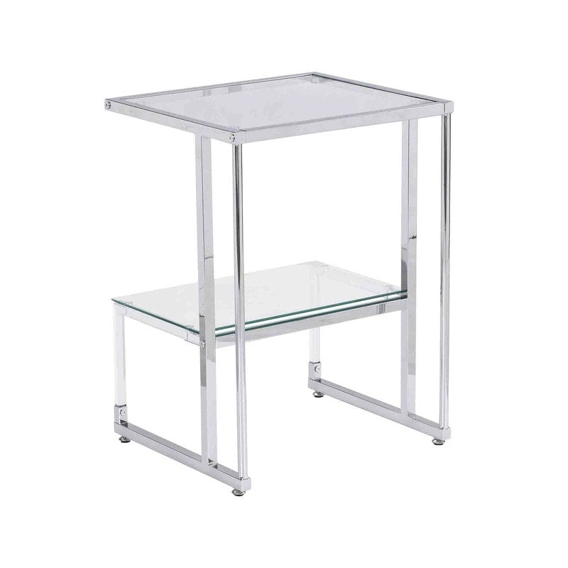 Table d'appoint à 2 niveaux avec étagères en verre trempé et cadre métallique géométrique