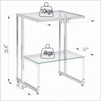 Table d'appoint à 2 niveaux avec étagères en verre trempé et cadre métallique géométrique