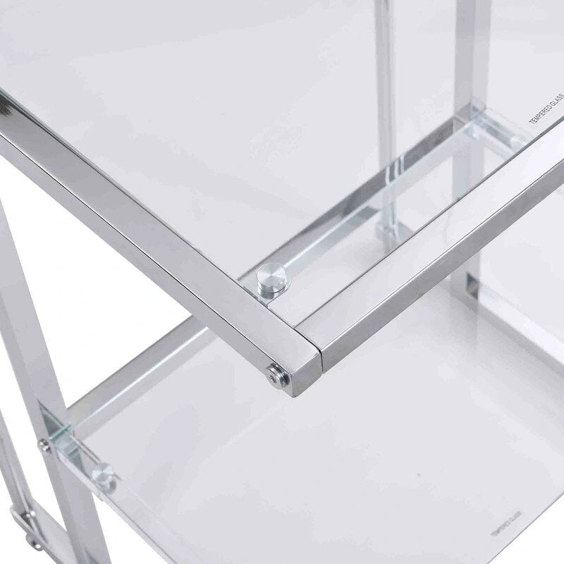 Table d'appoint à 2 niveaux avec étagères en verre trempé et cadre métallique géométrique