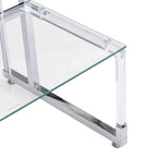 Table d'appoint à 2 niveaux avec étagères en verre trempé et cadre métallique géométrique