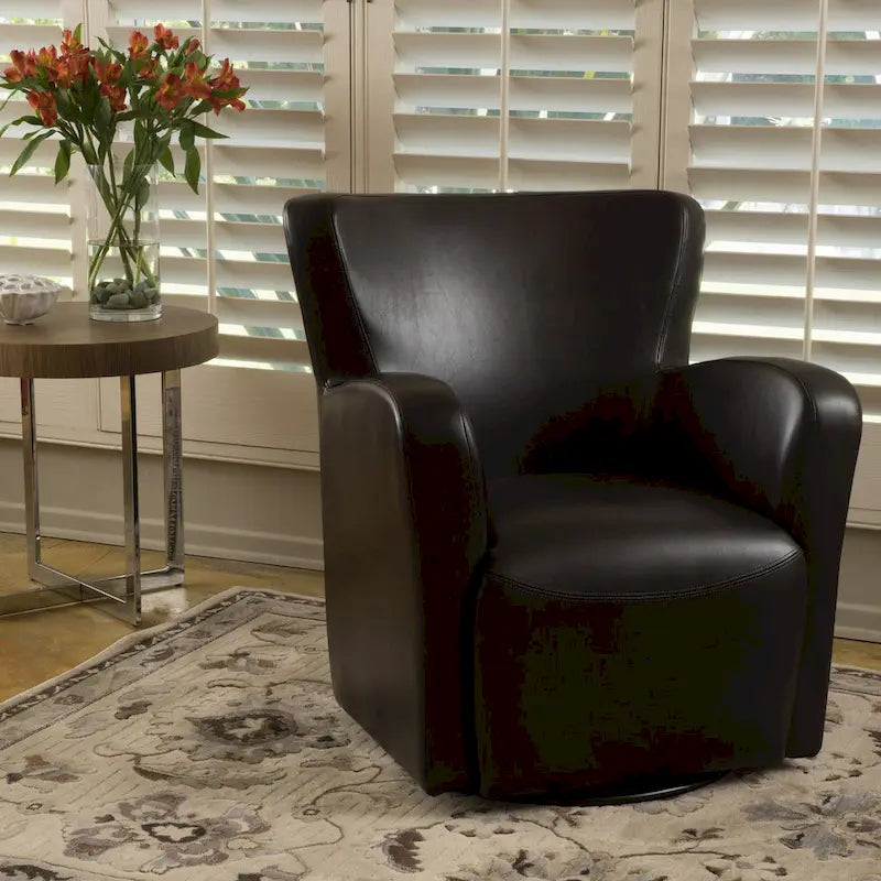 Fauteuil pivotant club à oreilles en cuir reconstitué Angelo par Christopher Knight Home
