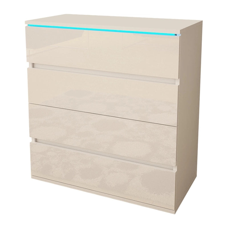 Commode moderne laquée 4 tiroirs avec éclairage LED 19 couleurs