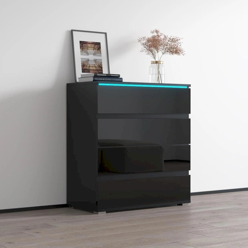 Commode moderne laquée 4 tiroirs avec éclairage LED 19 couleurs