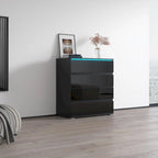 Commode moderne laquée 4 tiroirs avec éclairage LED 19 couleurs