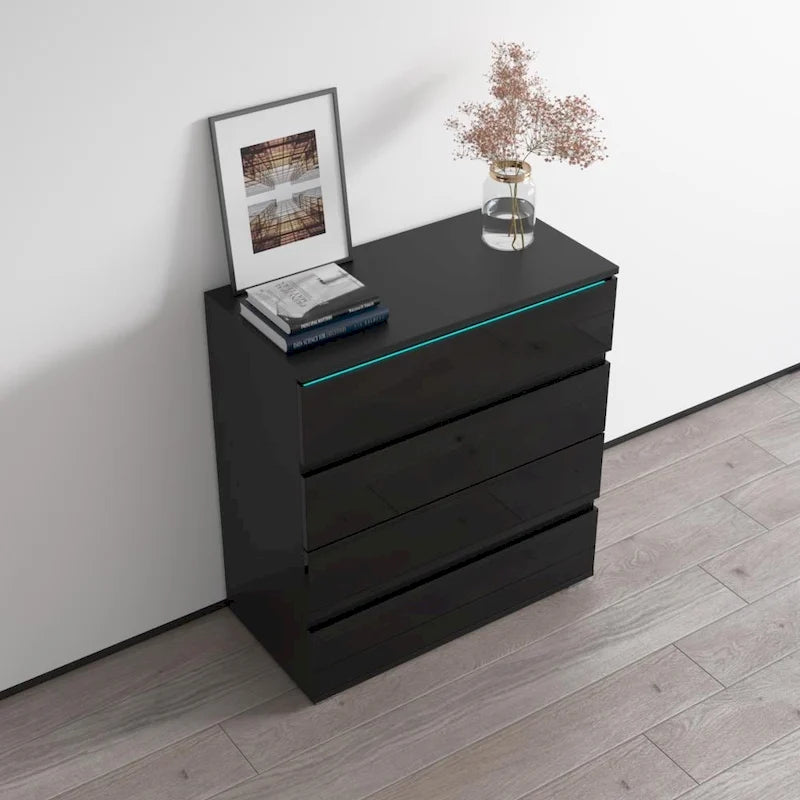 Commode moderne laquée 4 tiroirs avec éclairage LED 19 couleurs