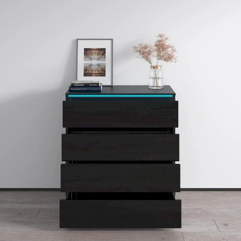 Commode moderne laquée 4 tiroirs avec éclairage LED 19 couleurs