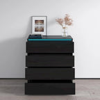 Commode moderne laquée 4 tiroirs avec éclairage LED 19 couleurs