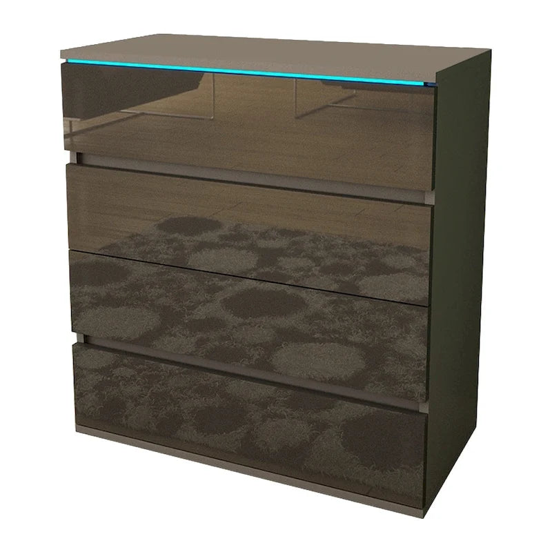Commode moderne laquée 4 tiroirs avec éclairage LED 19 couleurs