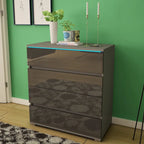 Commode moderne laquée 4 tiroirs avec éclairage LED 19 couleurs