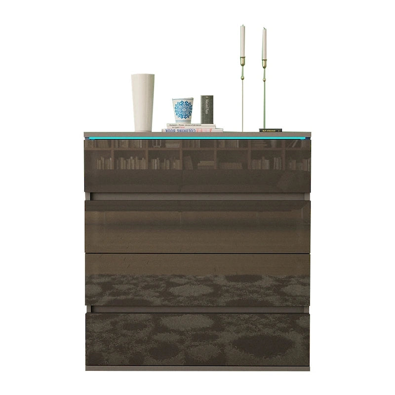 Commode moderne laquée 4 tiroirs avec éclairage LED 19 couleurs