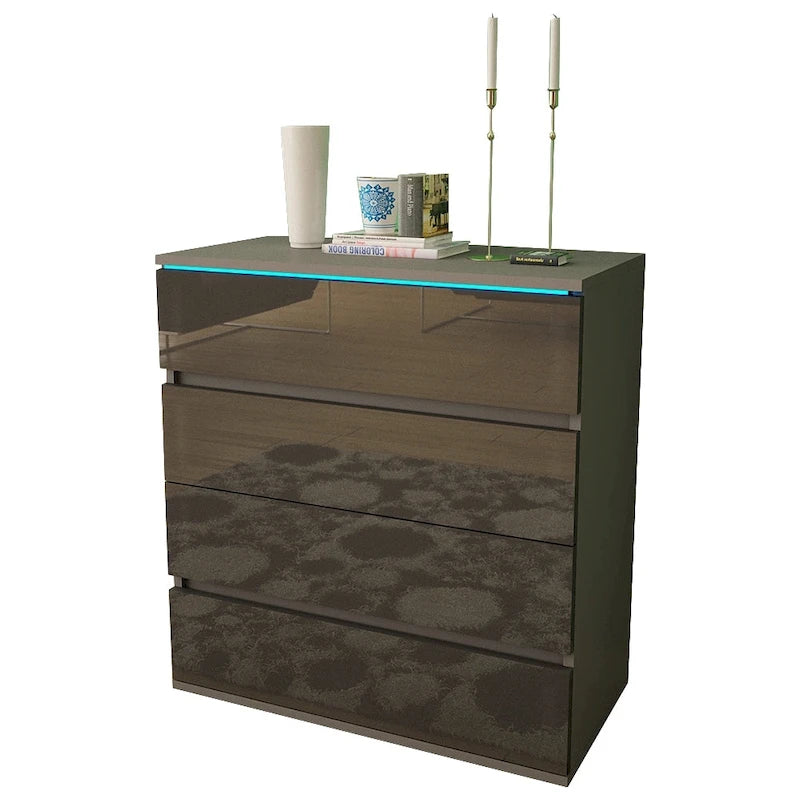 Commode moderne laquée 4 tiroirs avec éclairage LED 19 couleurs