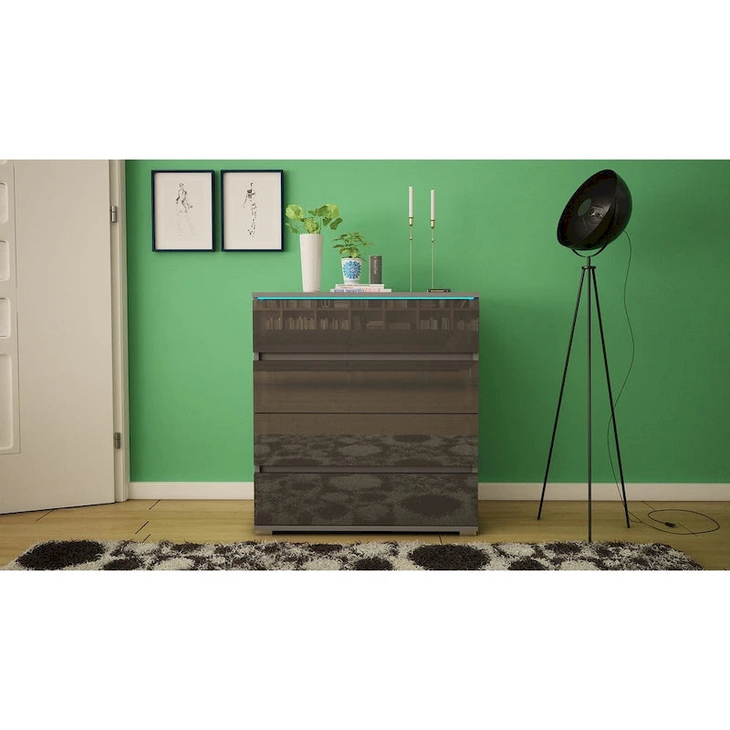 Commode moderne laquée 4 tiroirs avec éclairage LED 19 couleurs