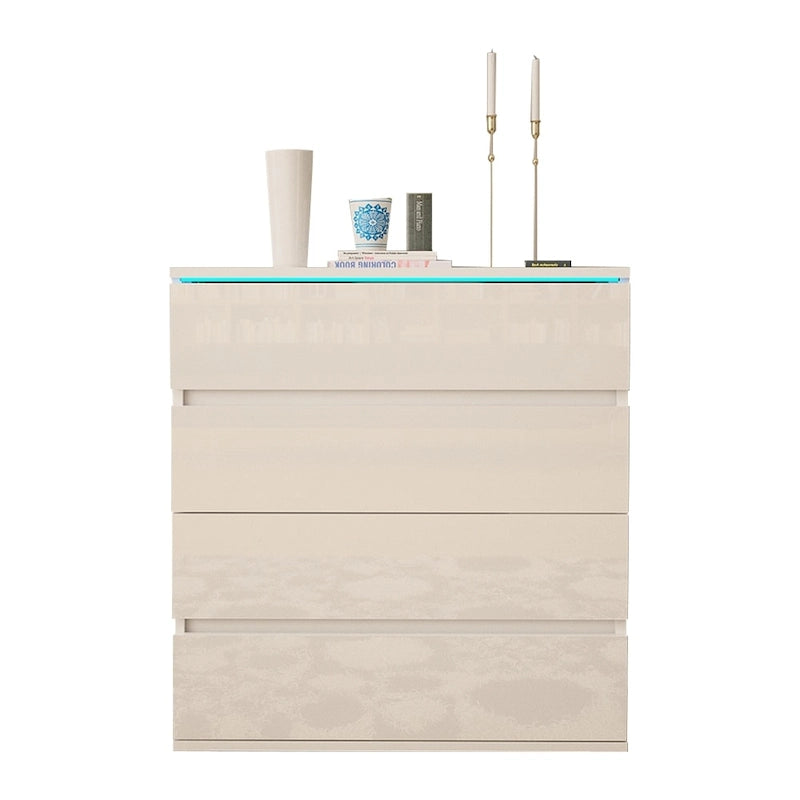 Commode moderne laquée 4 tiroirs avec éclairage LED 19 couleurs