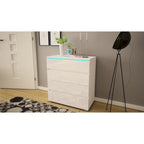 Commode moderne laquée 4 tiroirs avec éclairage LED 19 couleurs