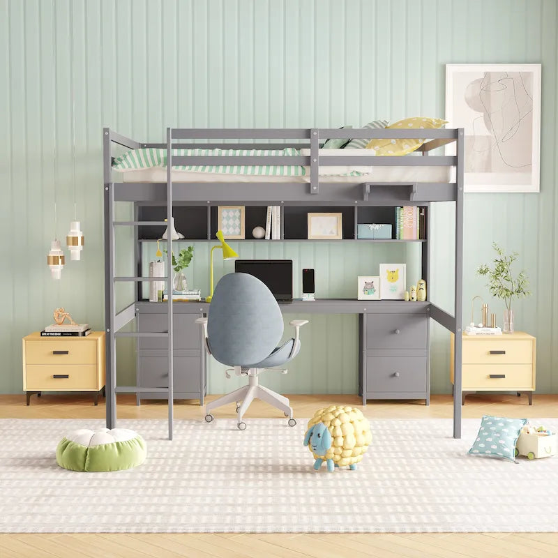 Lit mezzanine avec bureau, armoires