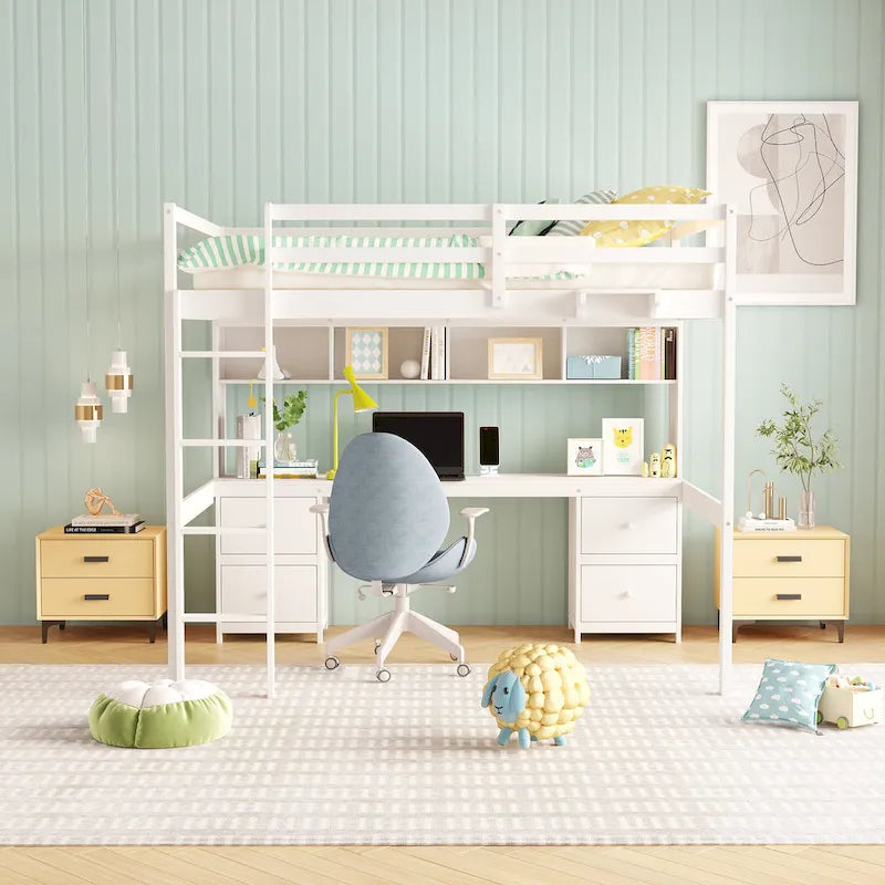 Lit mezzanine avec bureau, armoires