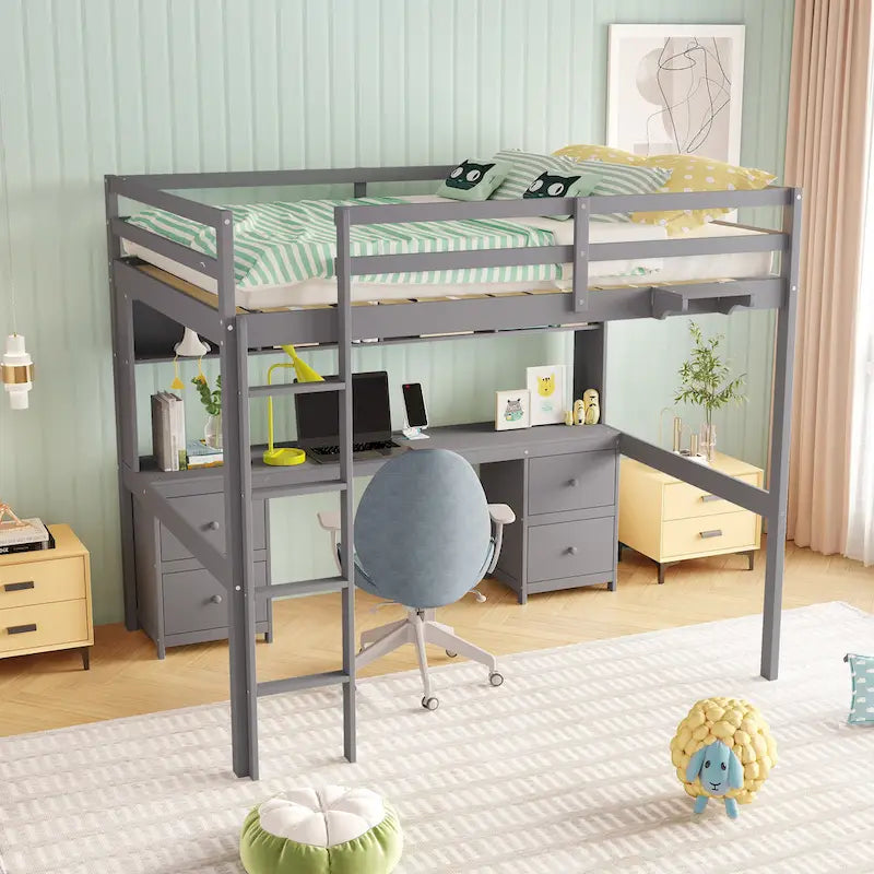 Lit mezzanine avec bureau, armoires