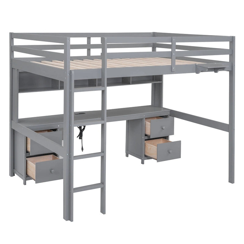 Lit mezzanine avec bureau, armoires