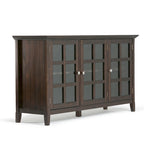 Meuble de rangement de style transitionnel en bois massif avec portes vitrées de 157 cm de large