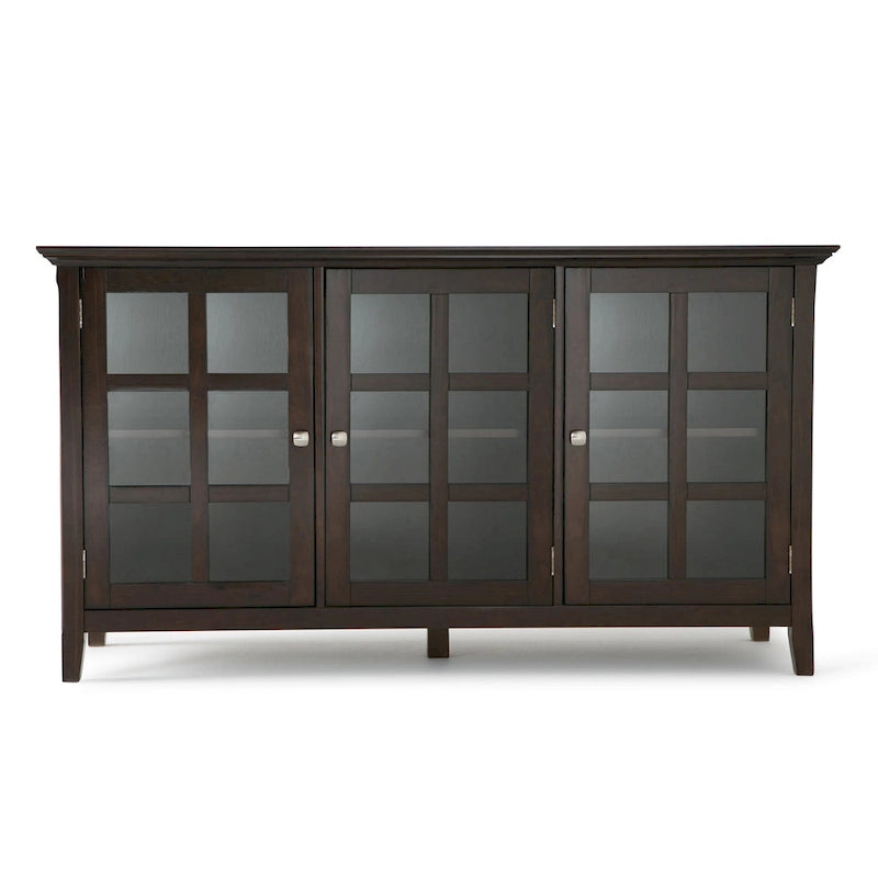 Meuble de rangement de style transitionnel en bois massif avec portes vitrées de 157 cm de large