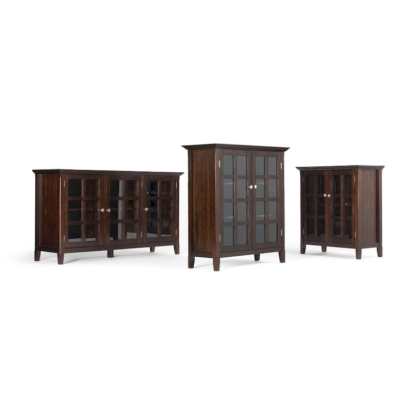 Meuble de rangement de style transitionnel en bois massif avec portes vitrées de 157 cm de large