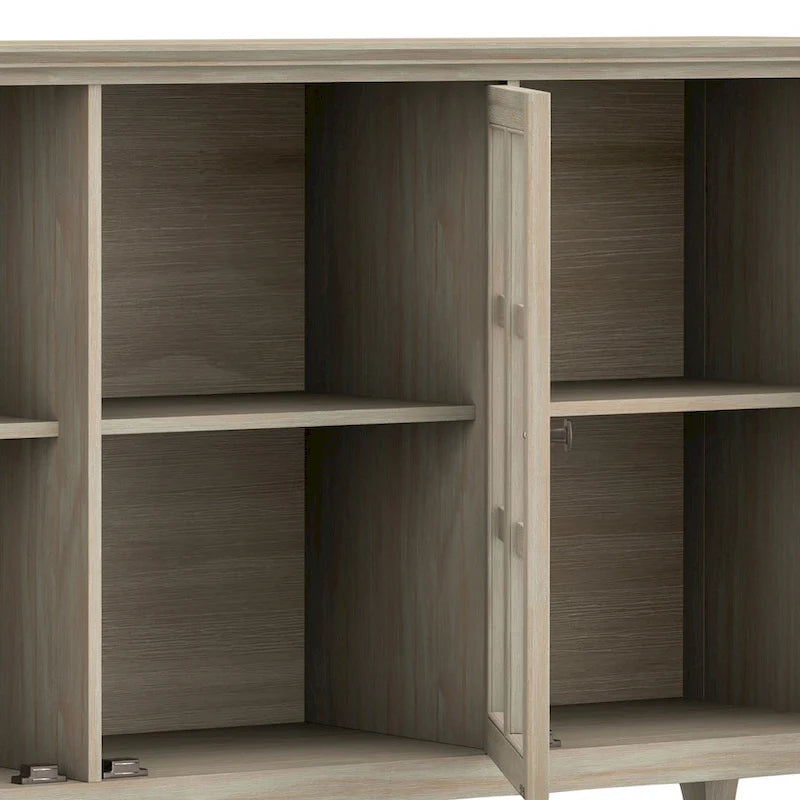 Meuble de rangement de style transitionnel en bois massif avec portes vitrées de 157 cm de large