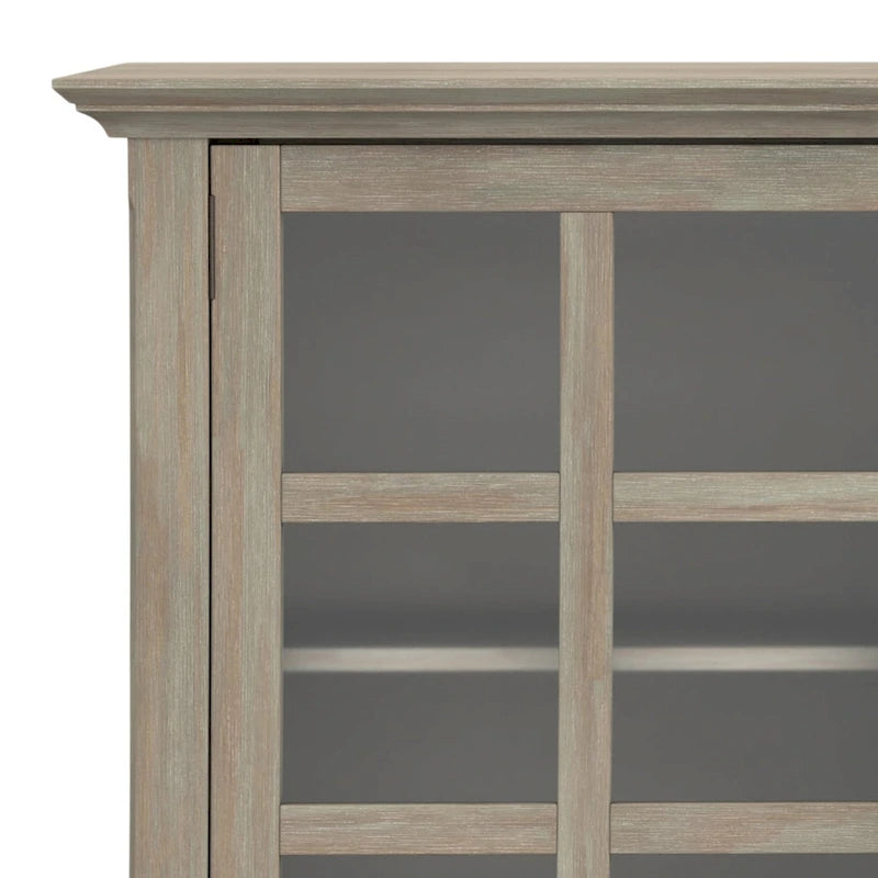 Meuble de rangement de style transitionnel en bois massif avec portes vitrées de 157 cm de large