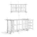 Meuble de rangement de style transitionnel en bois massif avec portes vitrées de 157 cm de large