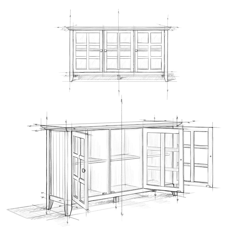 Meuble de rangement de style transitionnel en bois massif avec portes vitrées de 157 cm de large
